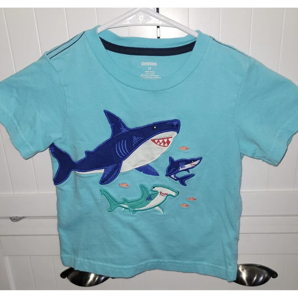 Gymboree Toddler Boys 2T Graphic Tee Bundle Dinosaur Shark Cotton Shirts 2pk